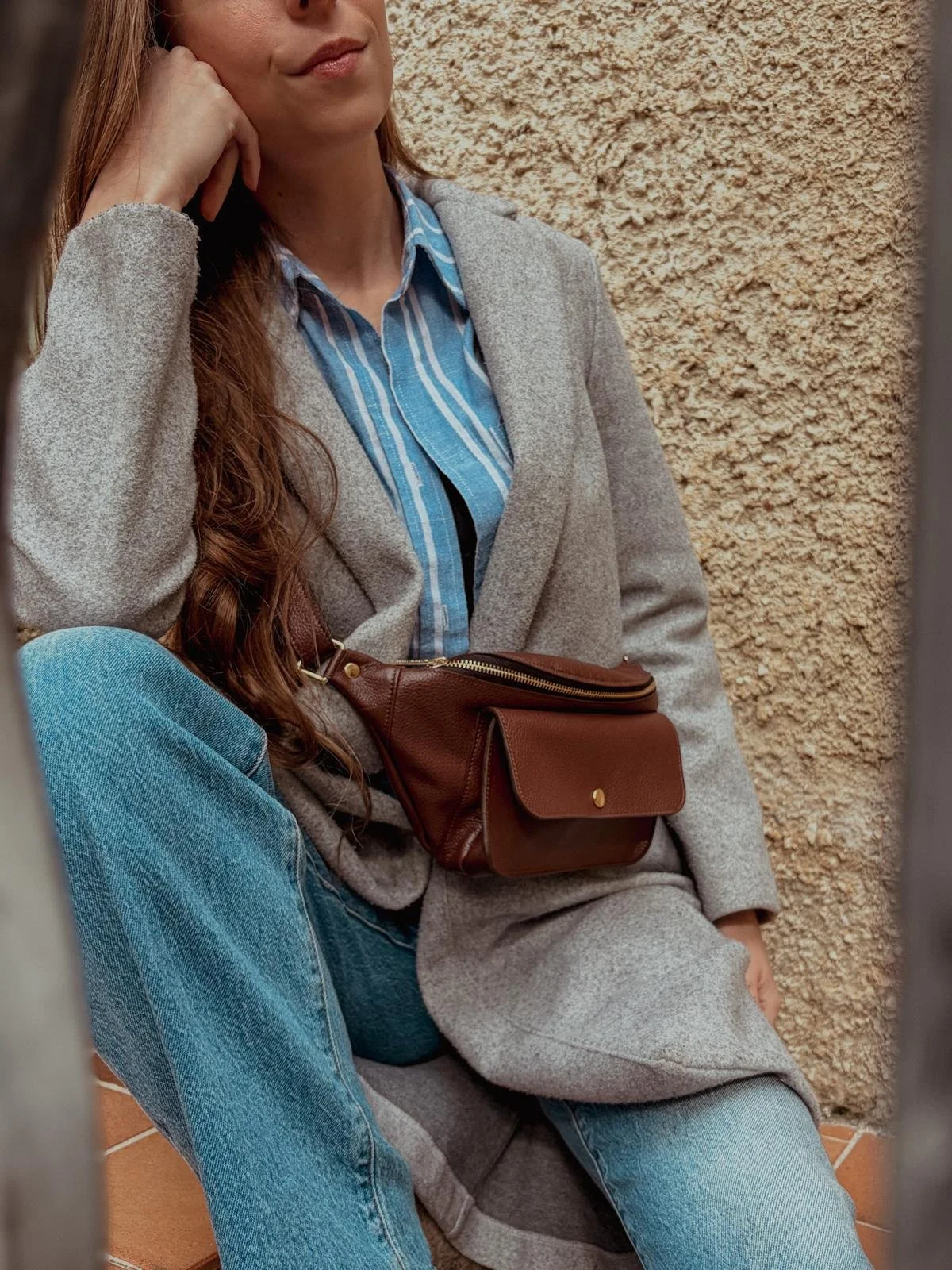 Sac banane en cuir marron chocolat