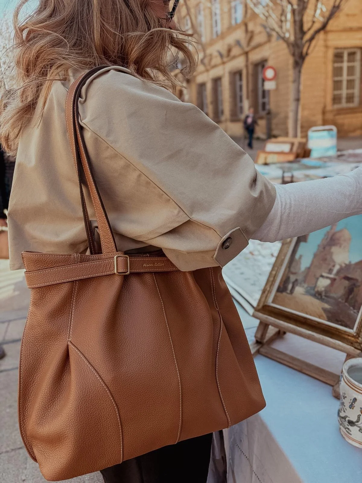 Sac cabas en cuir camel