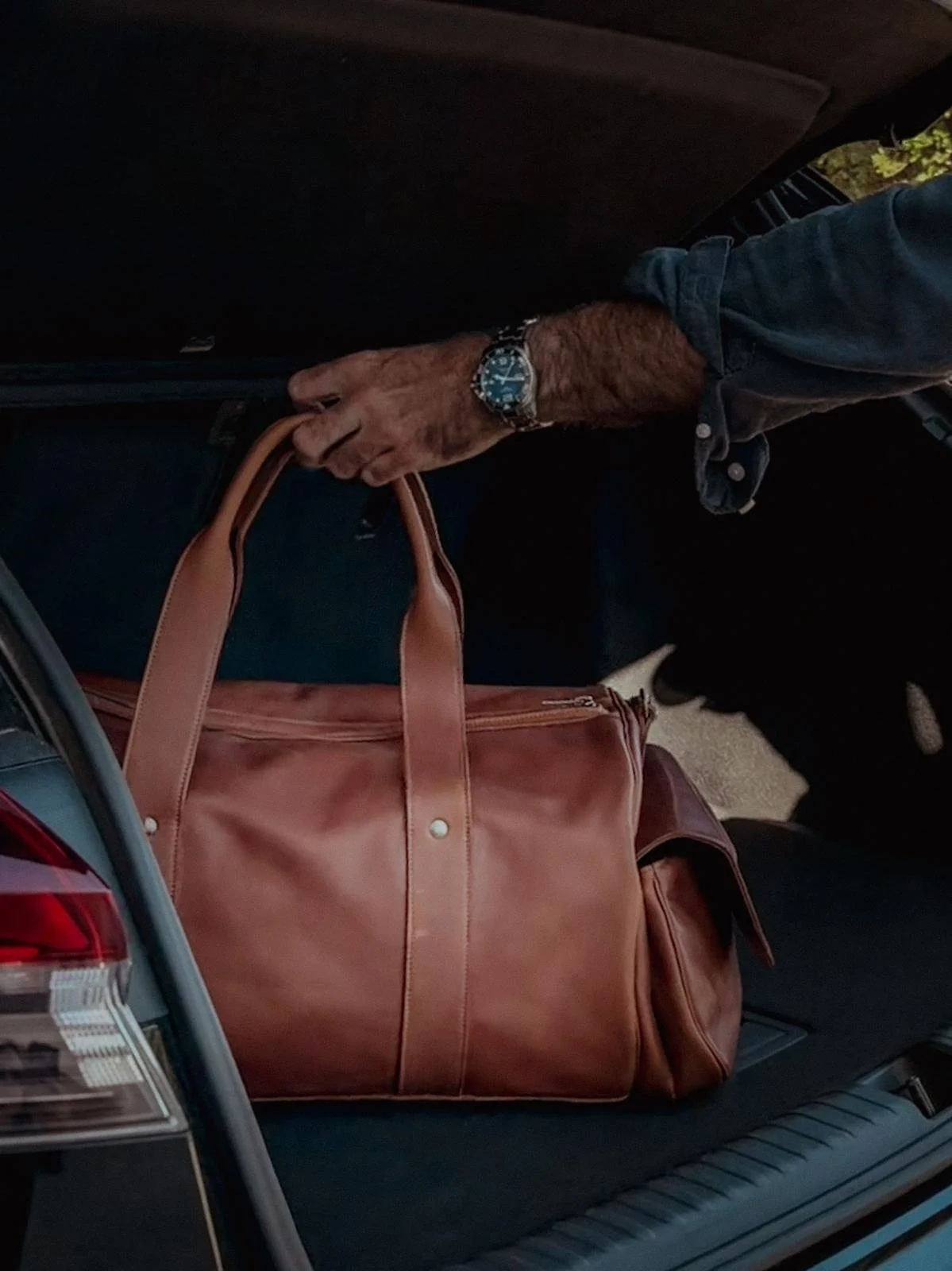 Grand sac de voyage en cuir marron vintage