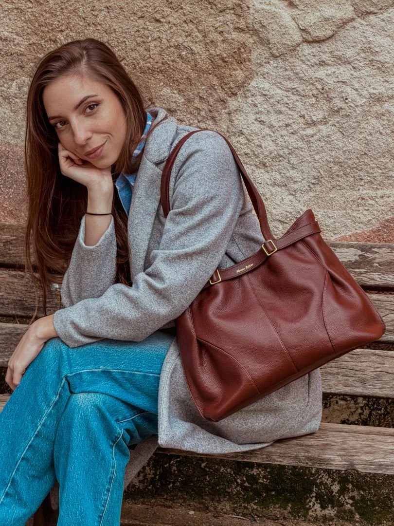 Sac en cuir marron chocolat grainé