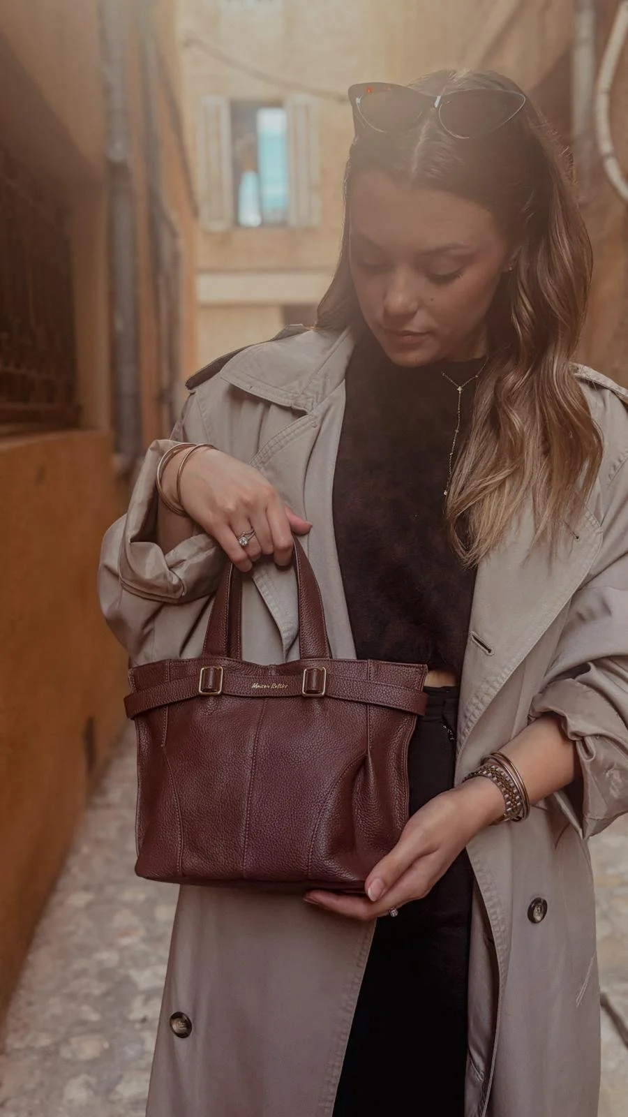 Petit sac cabas en cuir marron chocolat