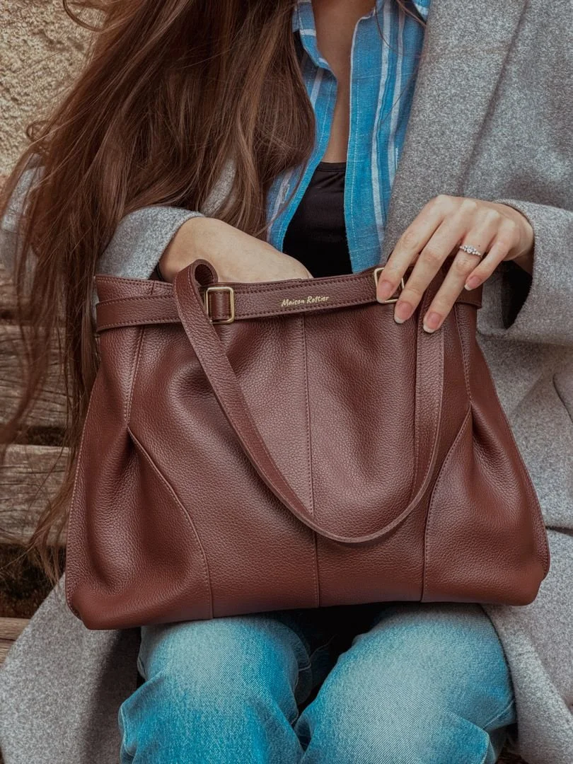 Sac en cuir marron chocolat grainé