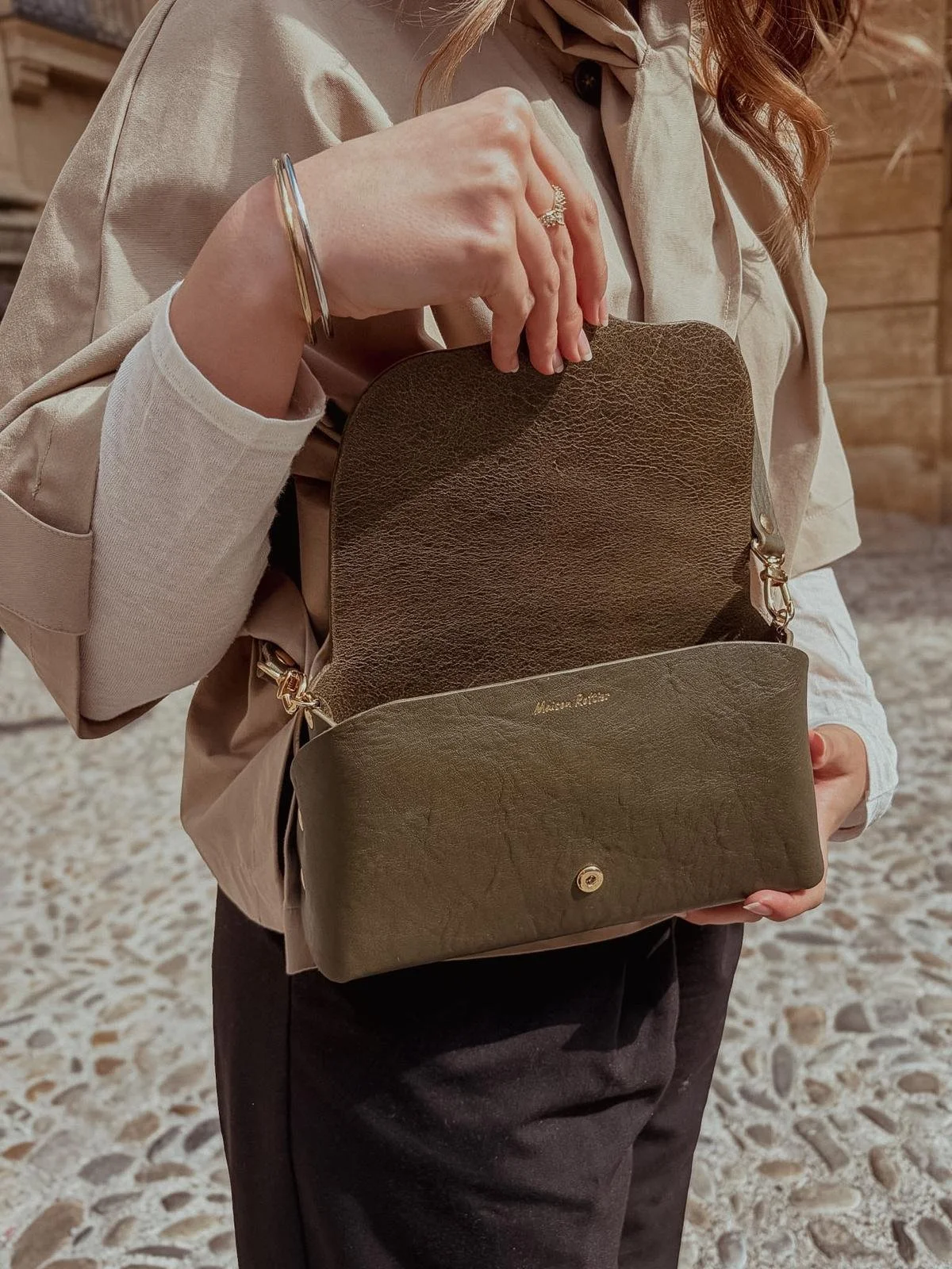 Sac en cuir épais vert kaki