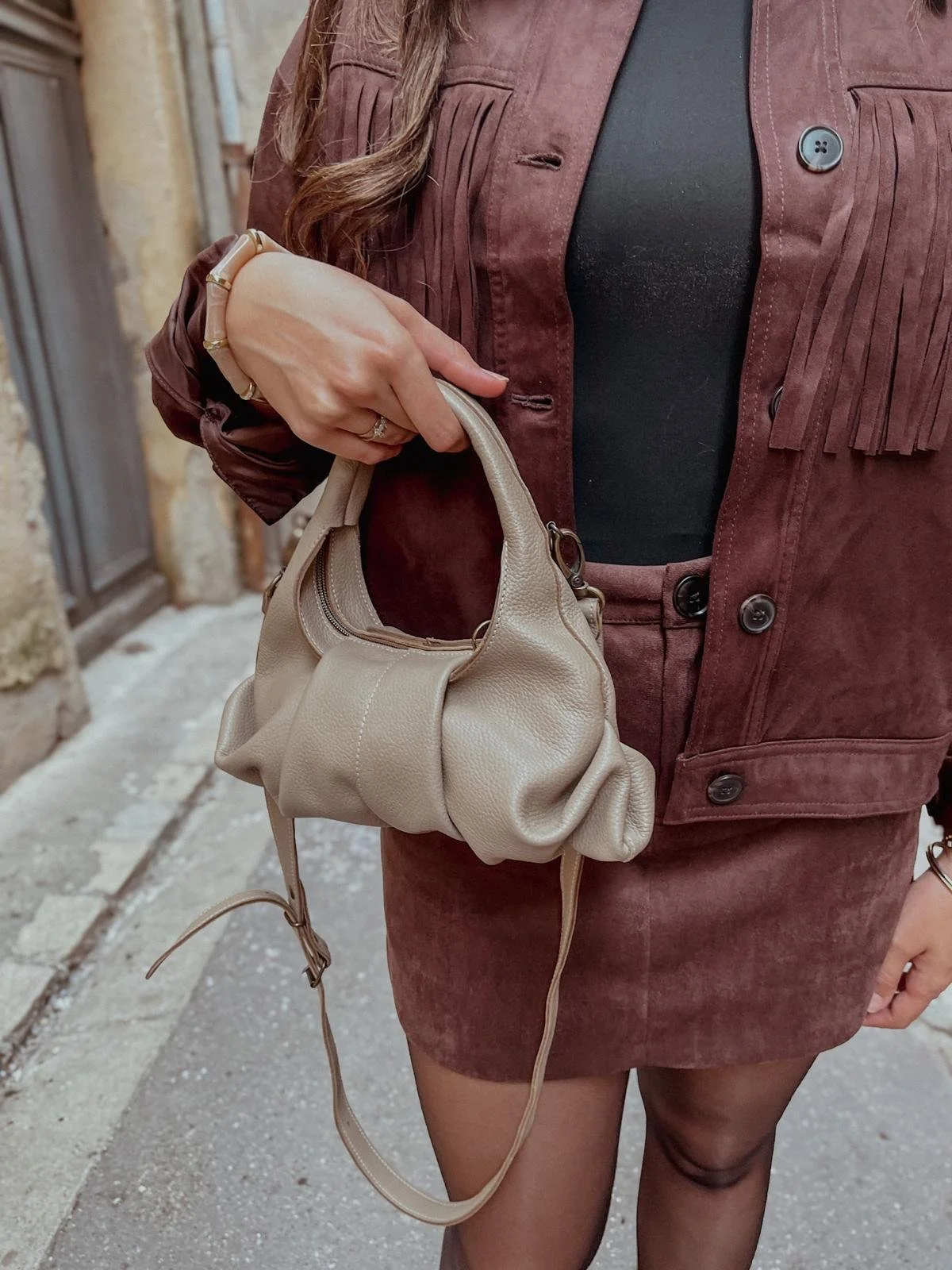 Sac en cuir taupe