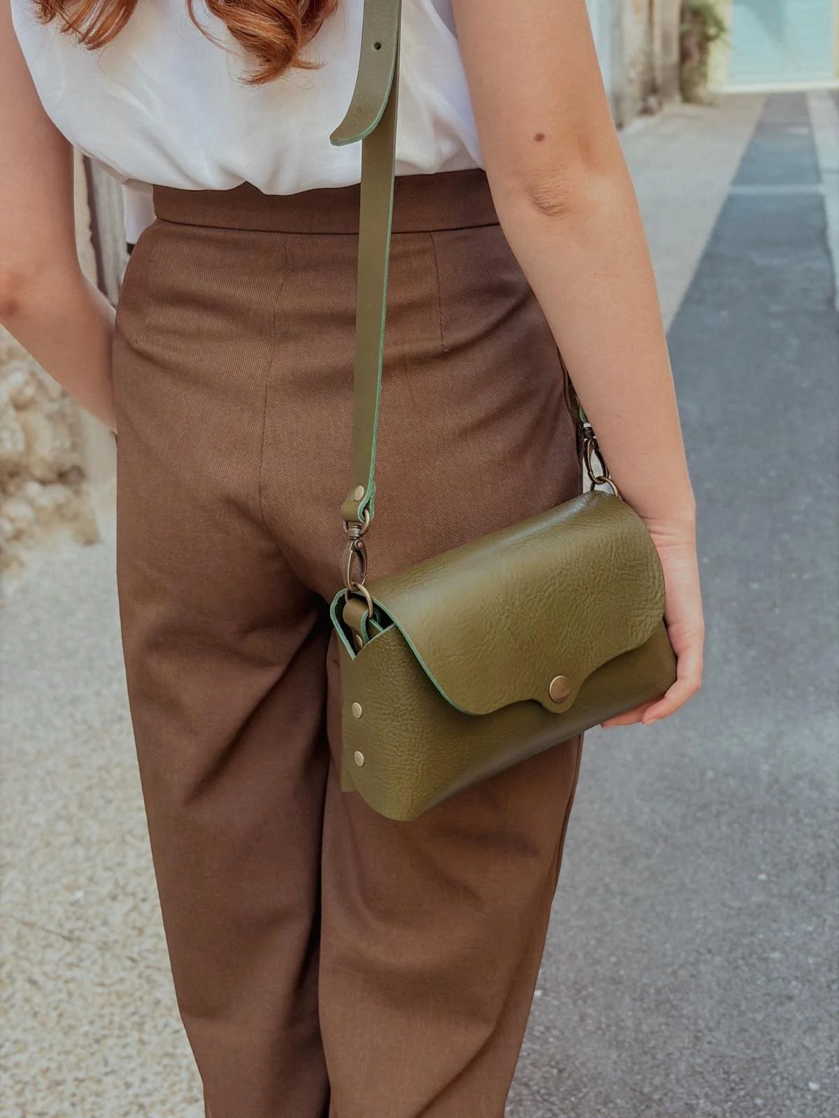 Sac en cuir vert kaki