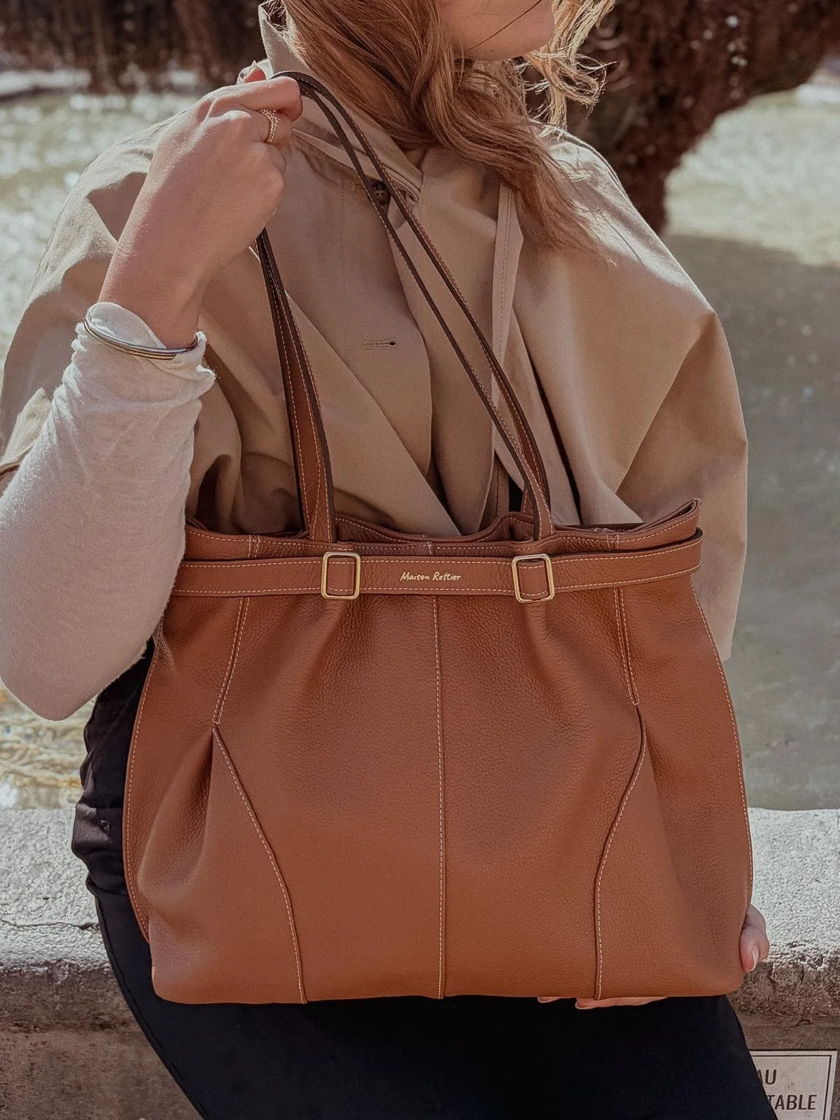Sac cabas en cuir marron camel