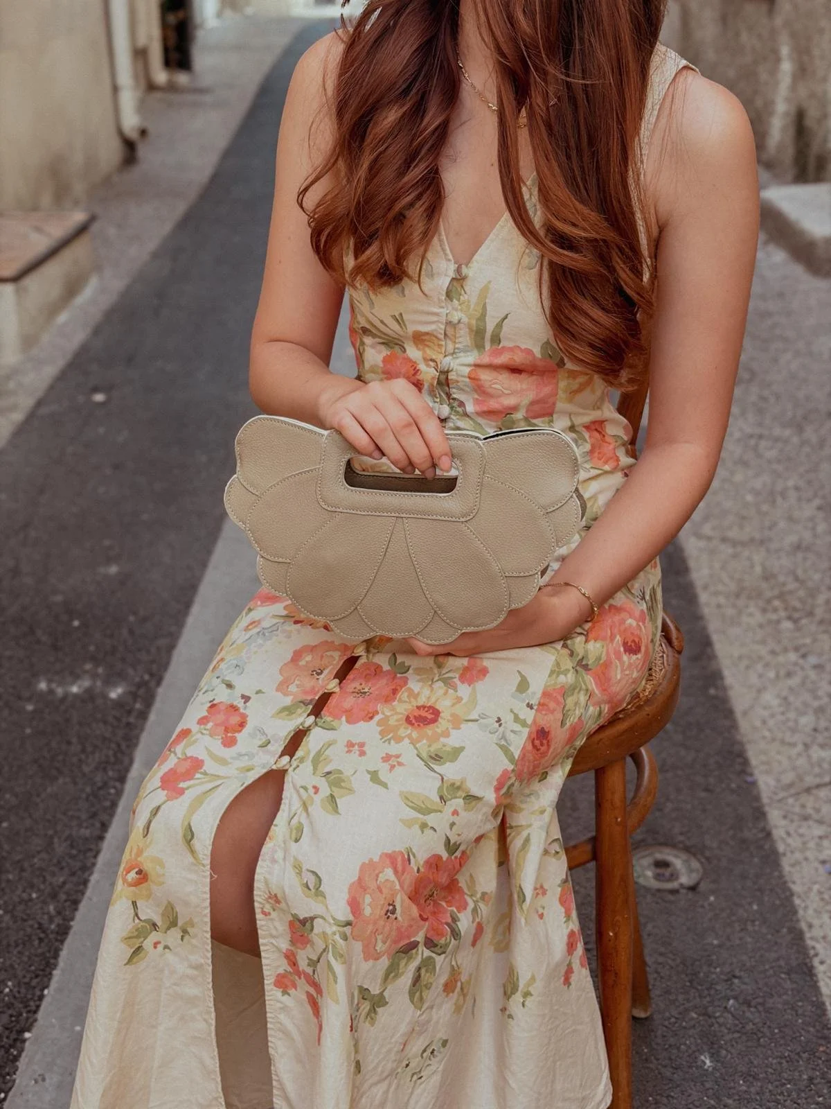 Sac de soirée en cuir taupe
