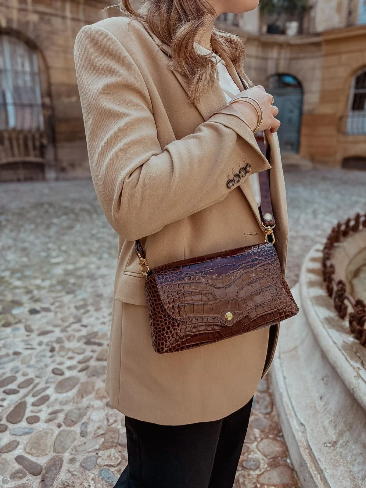 sac en cuir marron chocolat style croco