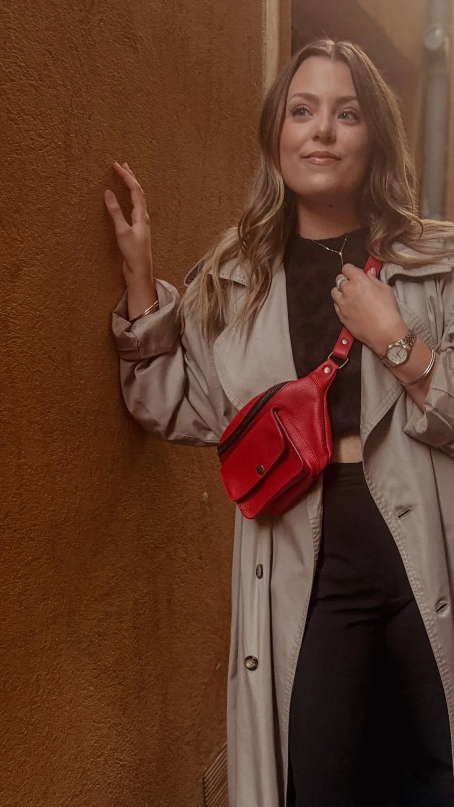 Banane en cuir rouge