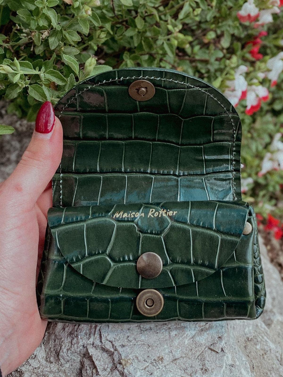 Porte-monnaie en cuir vert croco