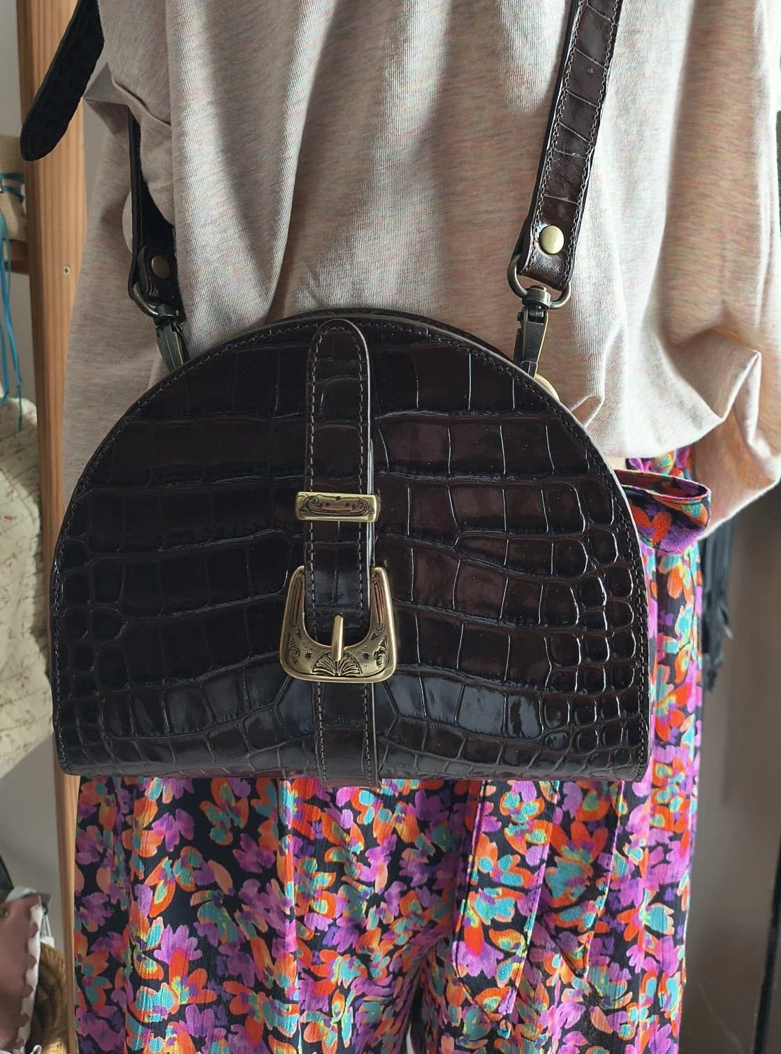 Sac en cuir style croco noir