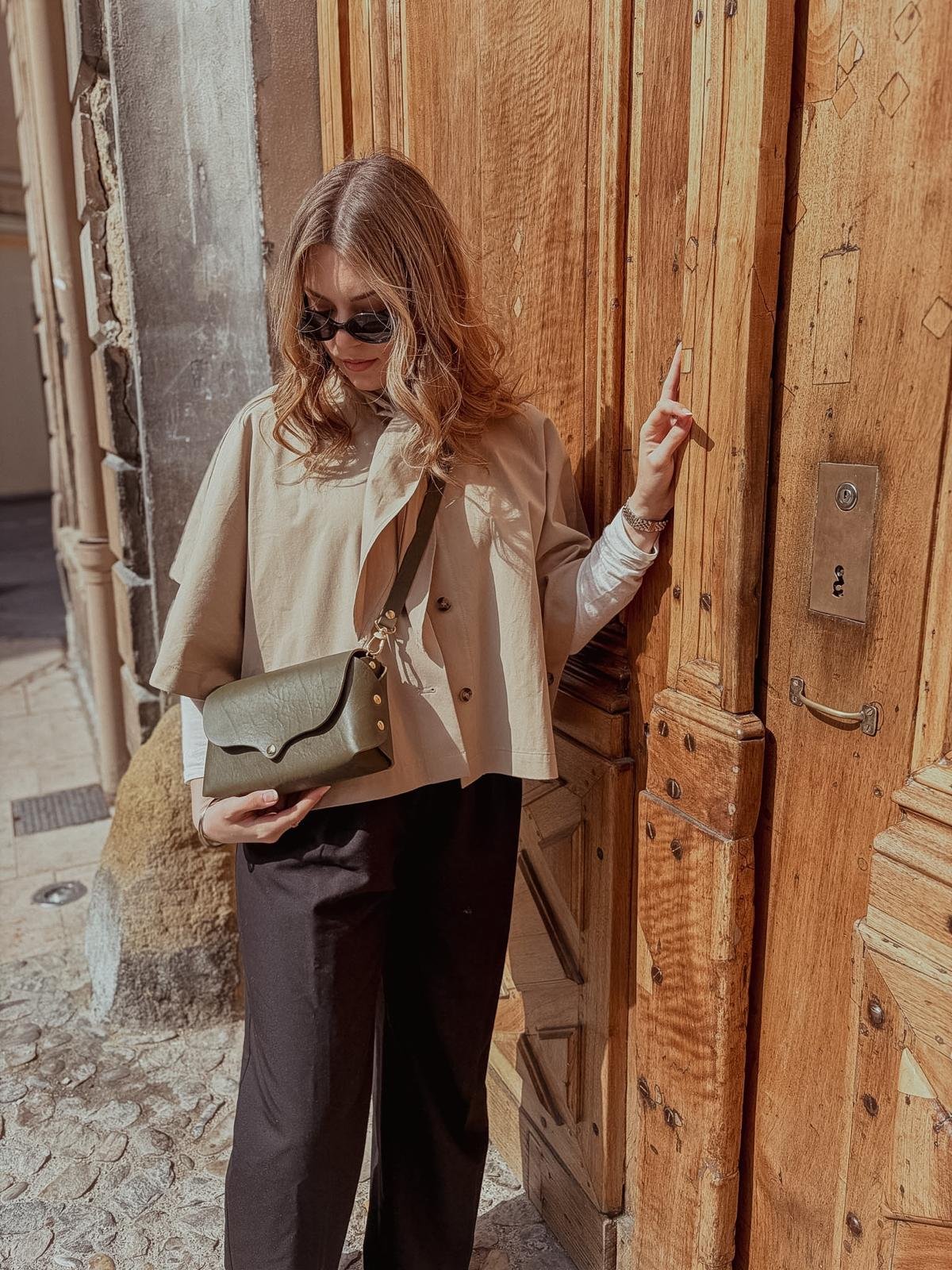 Sac en cuir épais vert kaki