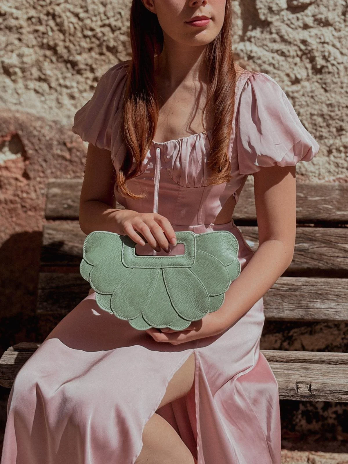 Sac de Soirée en Cuir Vert Pastel - Flora