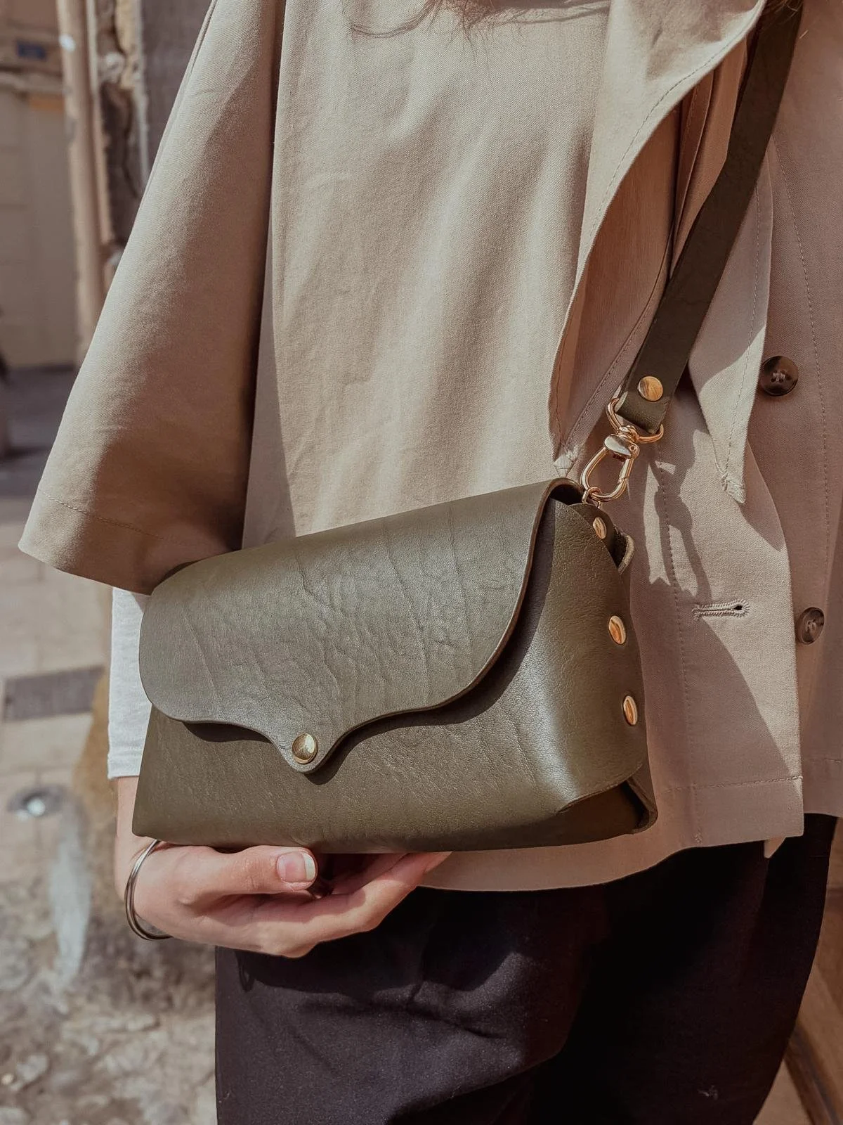 Sac en cuir épais vert kaki