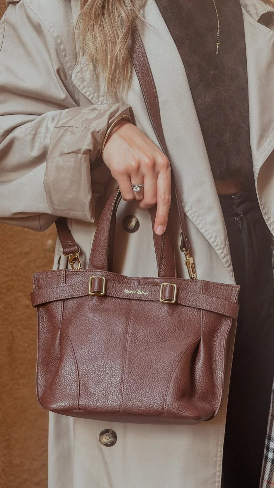 Petit sac cabas en cuir marron chocolat