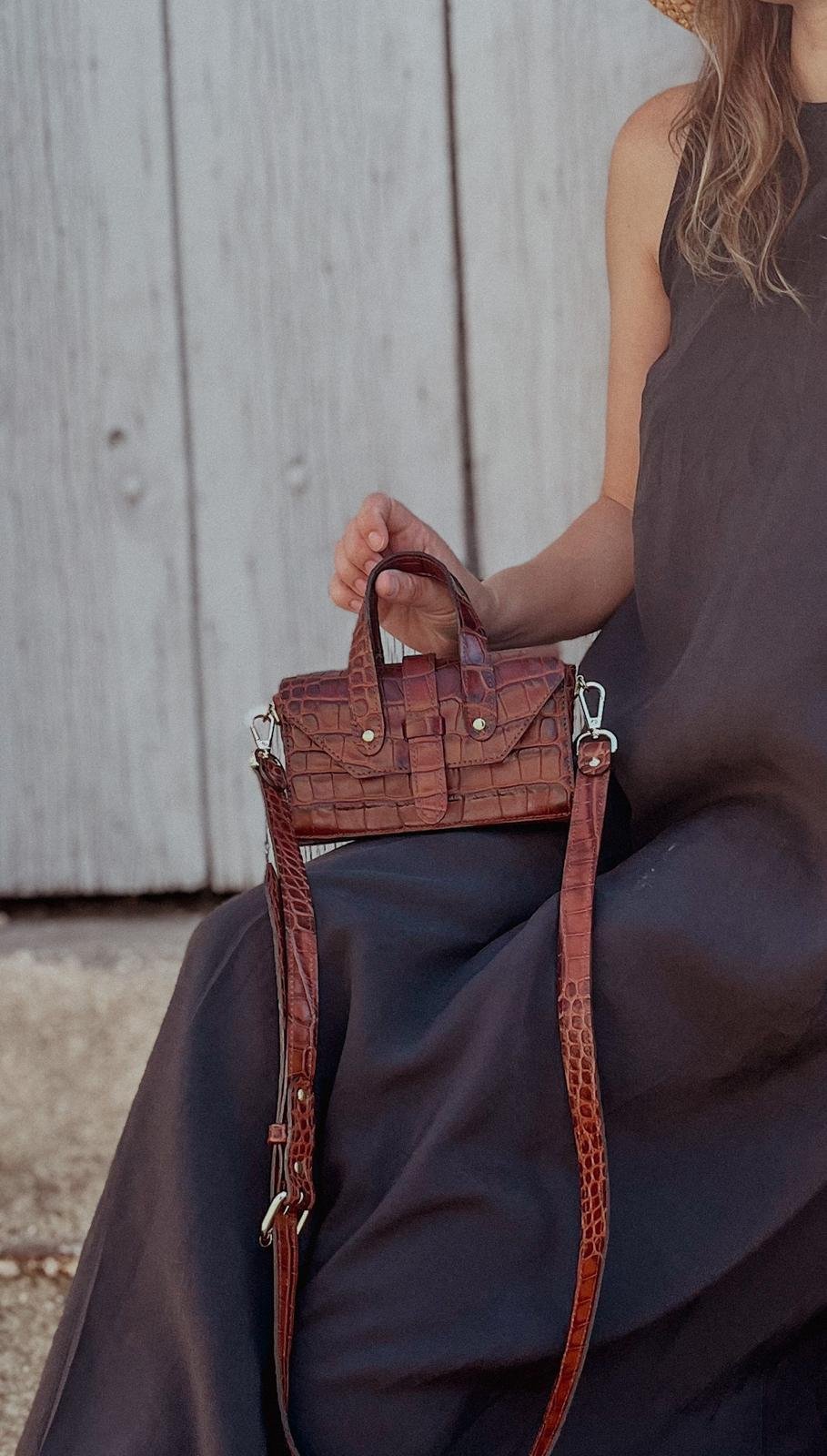 Sac en cuir marron croco