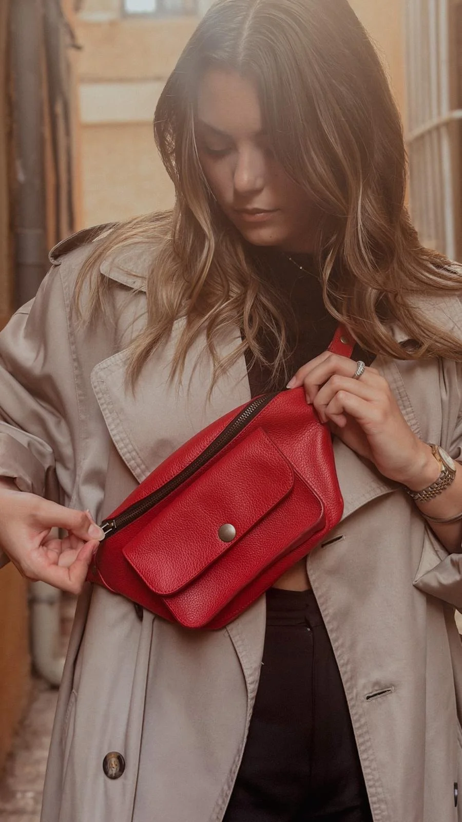 Sac Banane Cuir Rouge