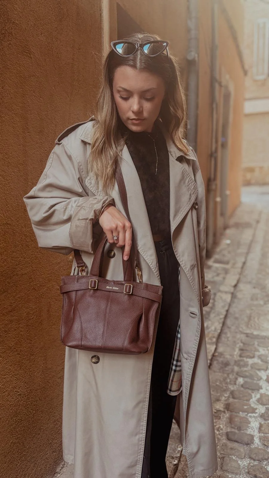 Petit sac cabas en cuir marron chocolat