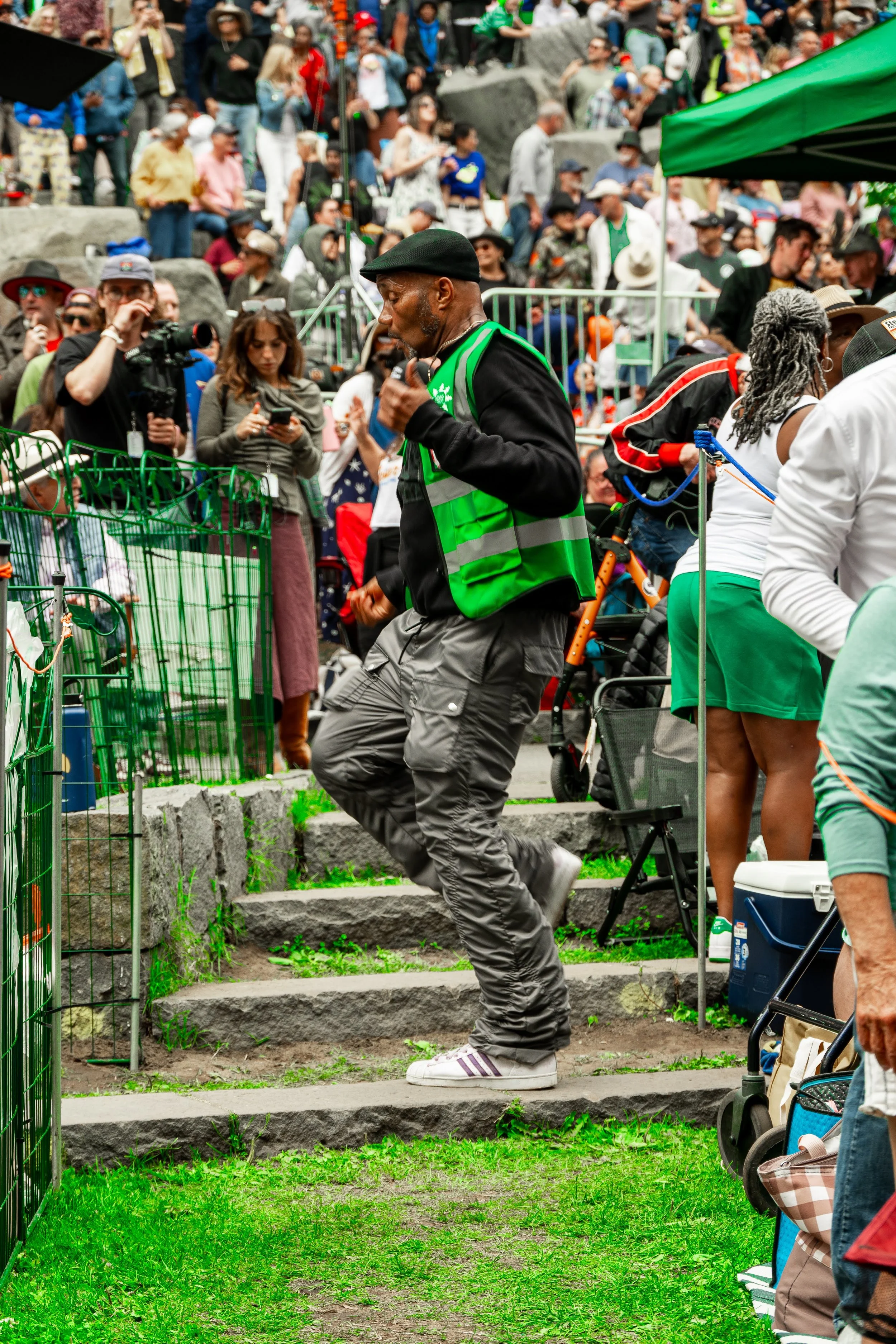 two volunteers for stern grove festival standing and smiling