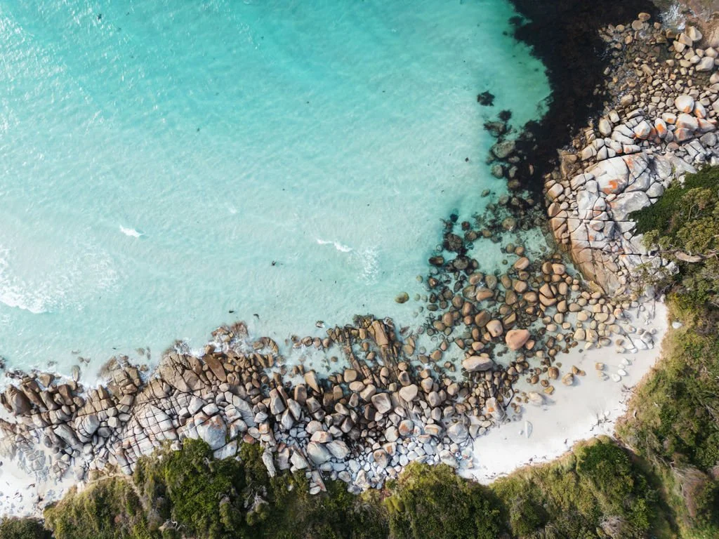 aerial view of a secluded cove at Binalong Bay