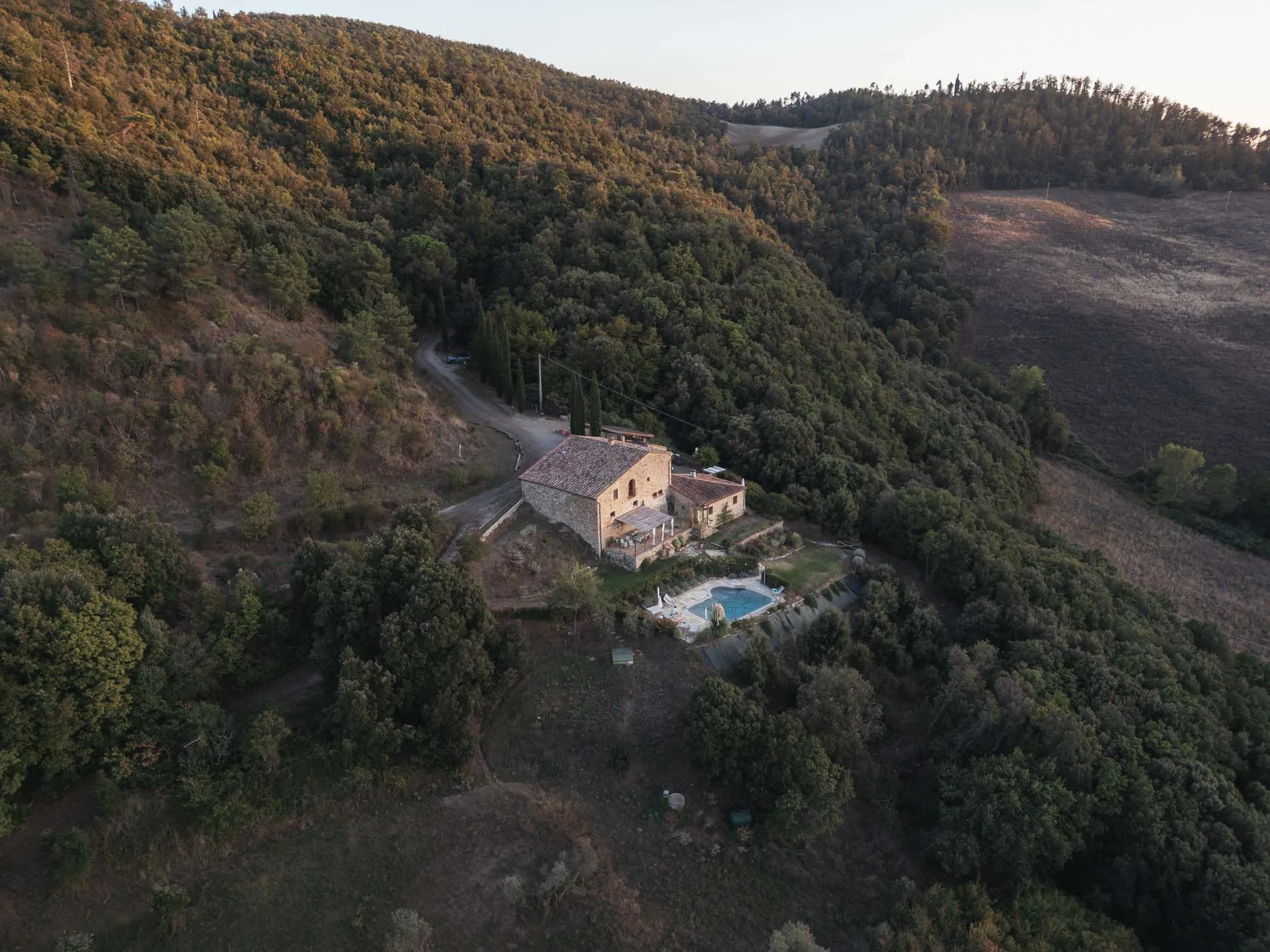 drone view of podere ripi volterra Tuscany