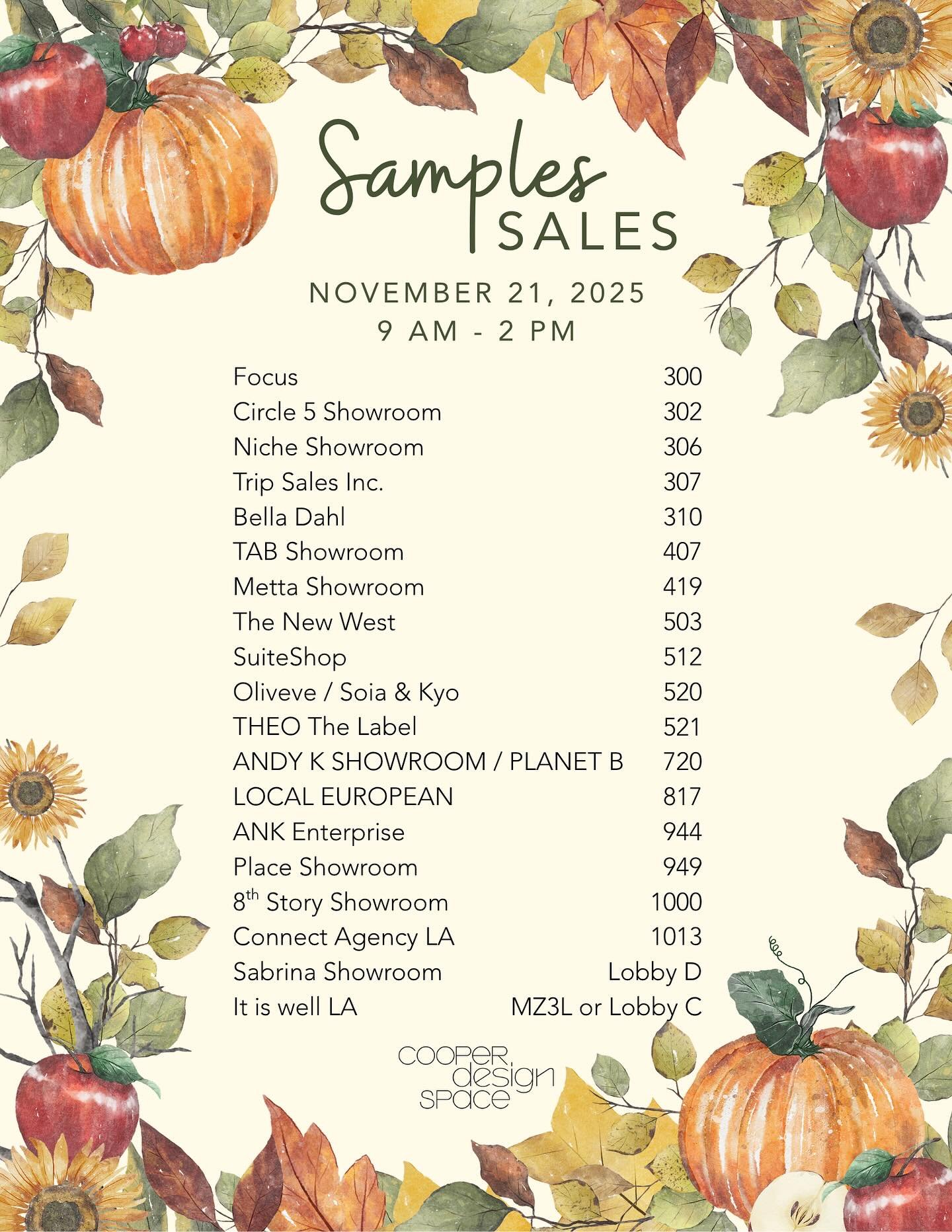 🛍️ Sample Sale this Friday &mdash; November 21st! 
With the holidays around the corner, come score unique finds and great deals! 

📍860 S. Los Angeles Street
🗓️ Friday, November 21 from 9am-2pm

Tag who you&rsquo;re bringing! 👇
#cooperdesignspace