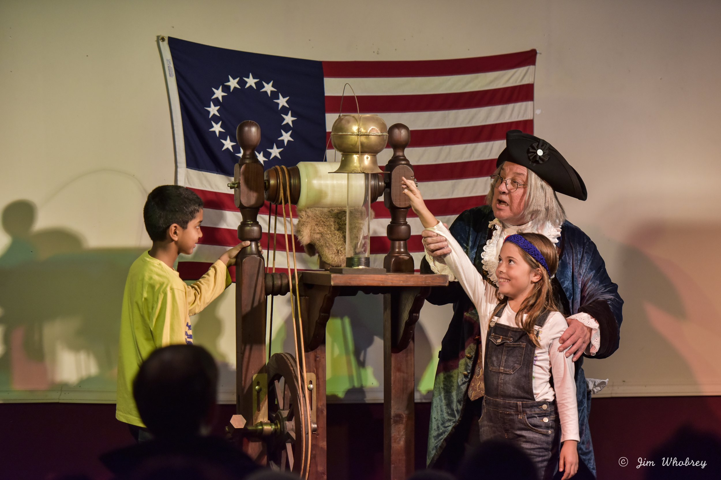 Phil as Benjamin Franklin with the Electrostatic Generator