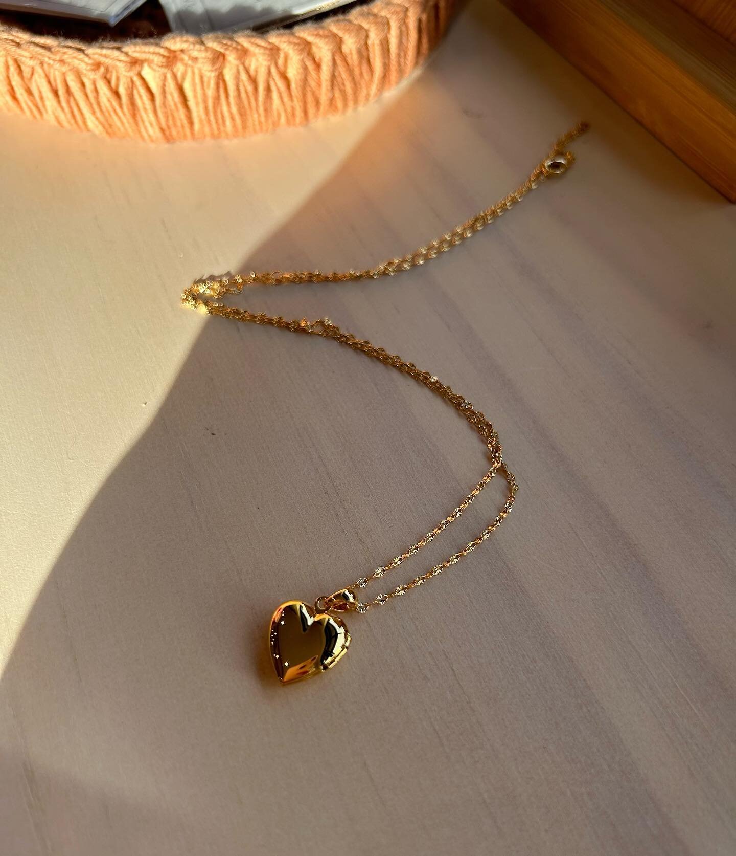 Give the one you love something special this Valentine&rsquo;s Day! This adorable heart locket is just one little beauty from our restocked collection of gold jewelry. Come by today 10-5pm! 💕
