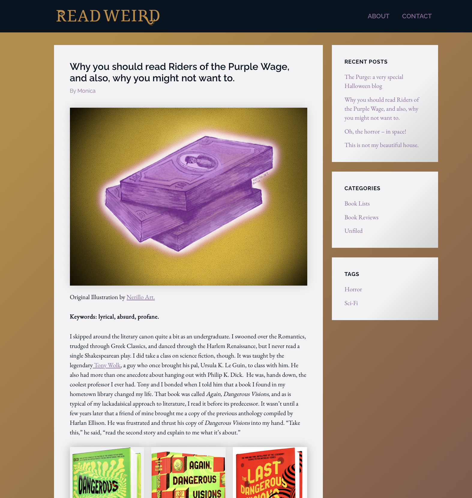 Screenshot of the Read Weird Reader’s Advisory Blog