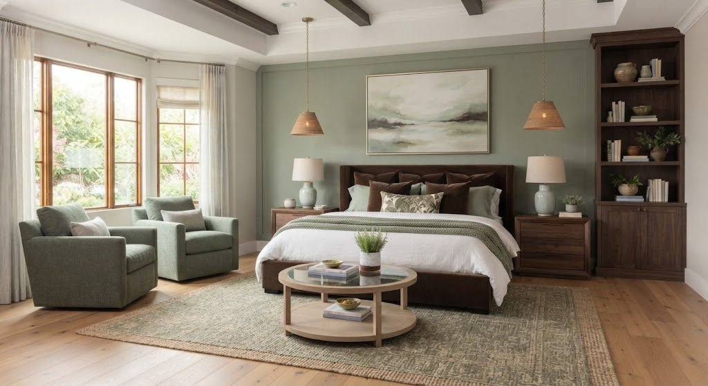 Bedrooms: Chocolate Brown and Sage Green