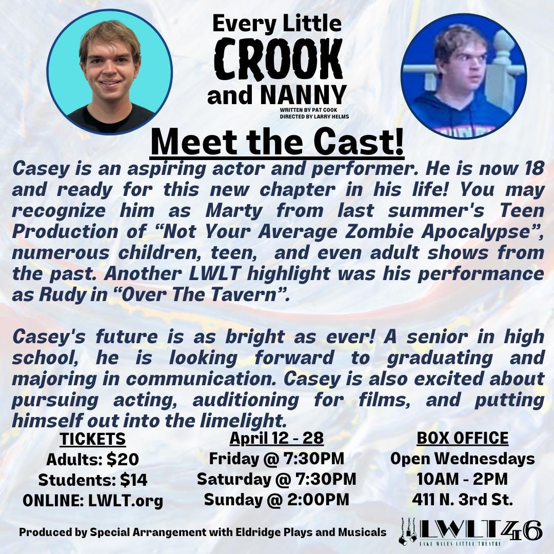 Casey is a graduating senior at Harrison School for the Arts! 🎓 We&rsquo;re so proud of him and we hope you&rsquo;ll support our young actors like Casey by joining us for today&rsquo;s 2pm Matinee showing 🎟️ 

Show Dates: April 12 - 28, 2024
Order 