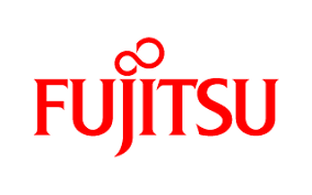 Fujitsu logo in red and white
