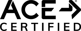 ACE Certified logo with bold black text and an arrow pointing right.