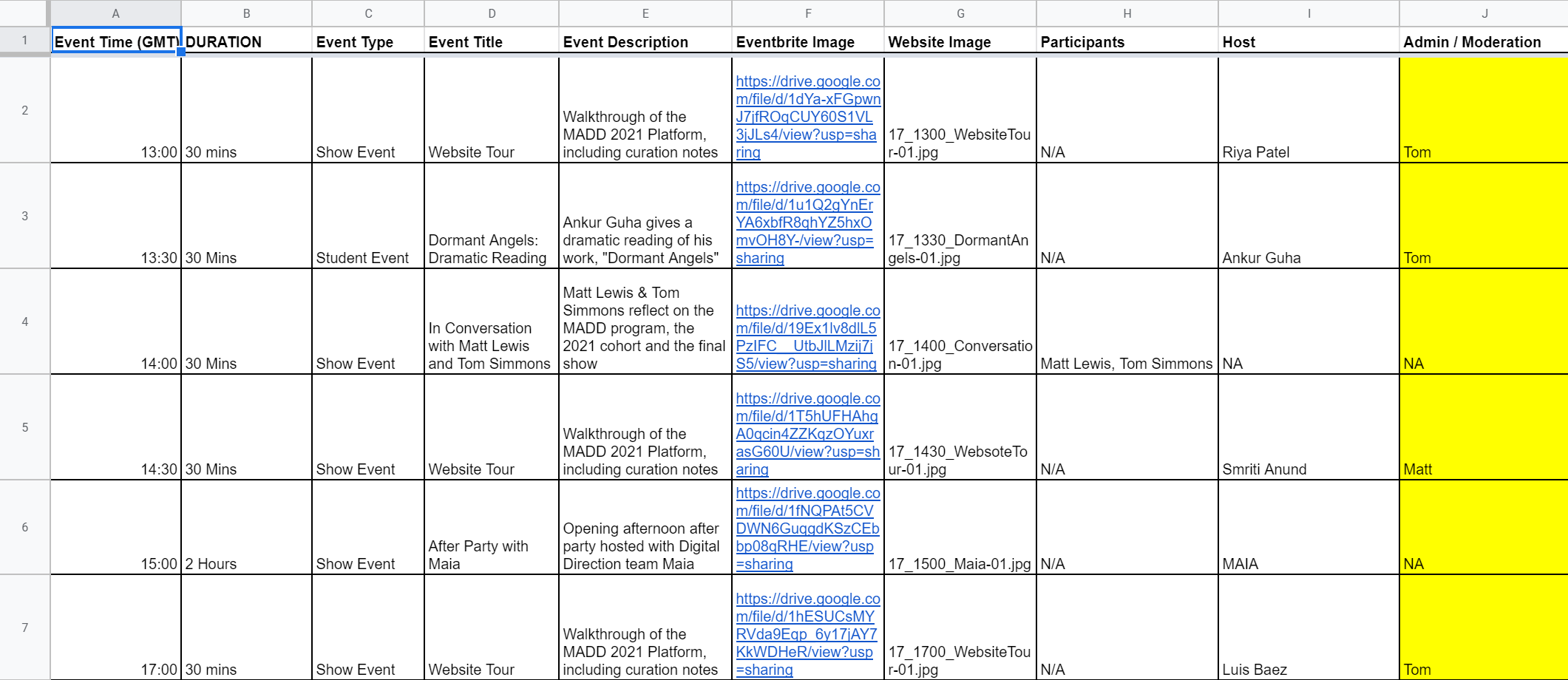 Events backend organization