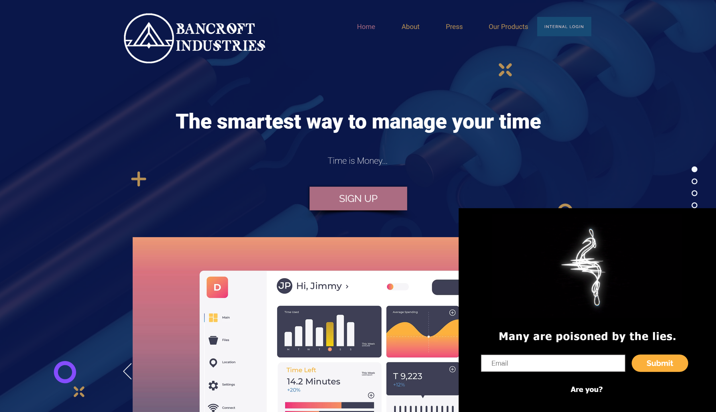 Wix website with interactive popup developed for Infinity vs Bancroft Industries