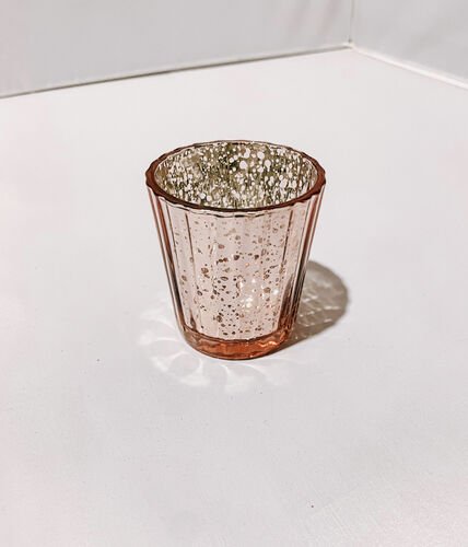 10. Rose Gold Mercury Glass Votive Candle Holder: 2 1/2" Tall x 2" Wide-x90/Stock-.50/each