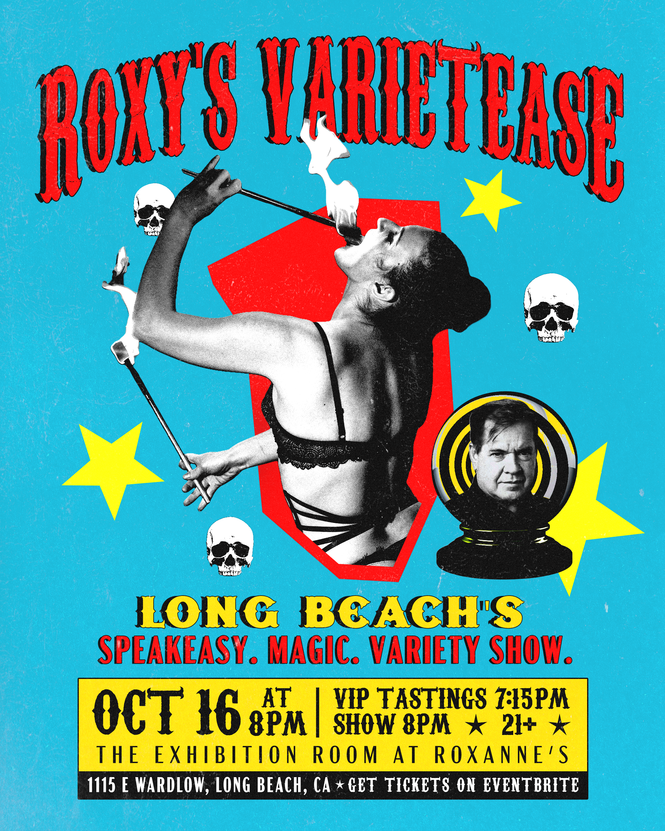 Roxy's Varietease: Speakeasy Magic Variety Show at the Exhibition Room in Long Beach, Friday, October 16, 7pm. Click here for details