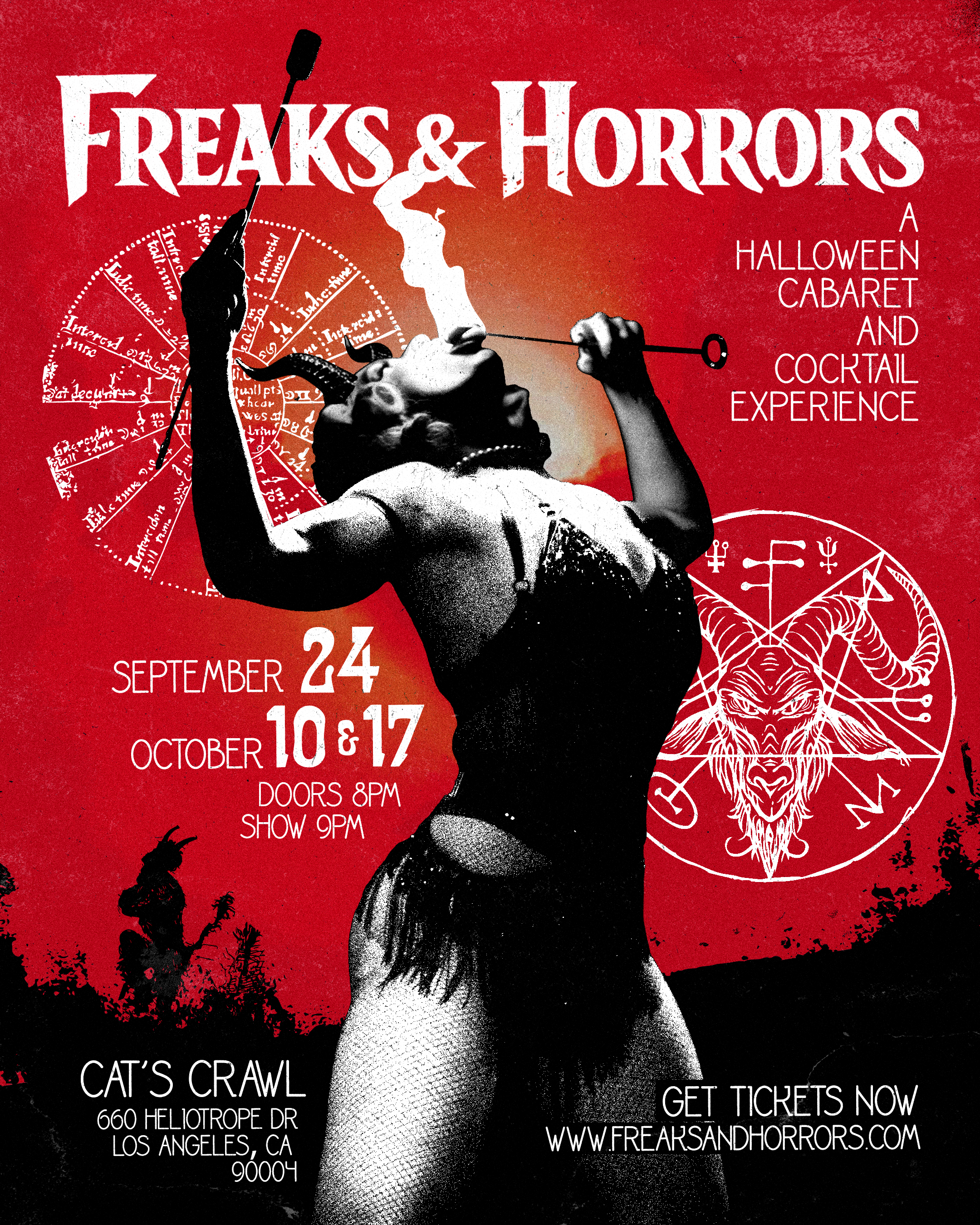Freaks & Horrors: A Halloween Cabaret & Cocktail Experience at the Cat's Crawl in Los Angeles 8pm, September 24, October 10, and October 24. 

Click the flyer for more info.