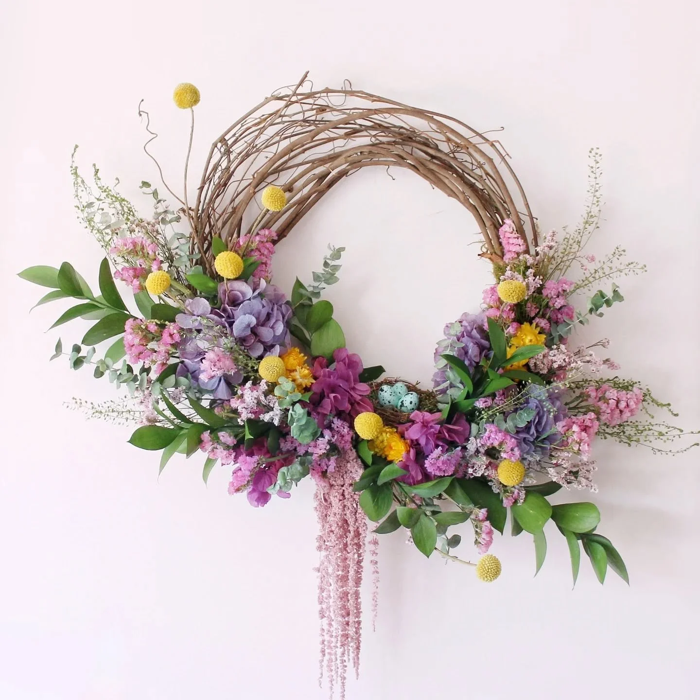 Spring At Last! Whimsical wreaths to celebrate spring&rsquo;s long-awaited arrival - the joyful return of bright mornings, open windows, and the feeling of warmth on your skin. 
🐦☀️🌱

These wreaths are designed on a hand-woven grapevine base, with 