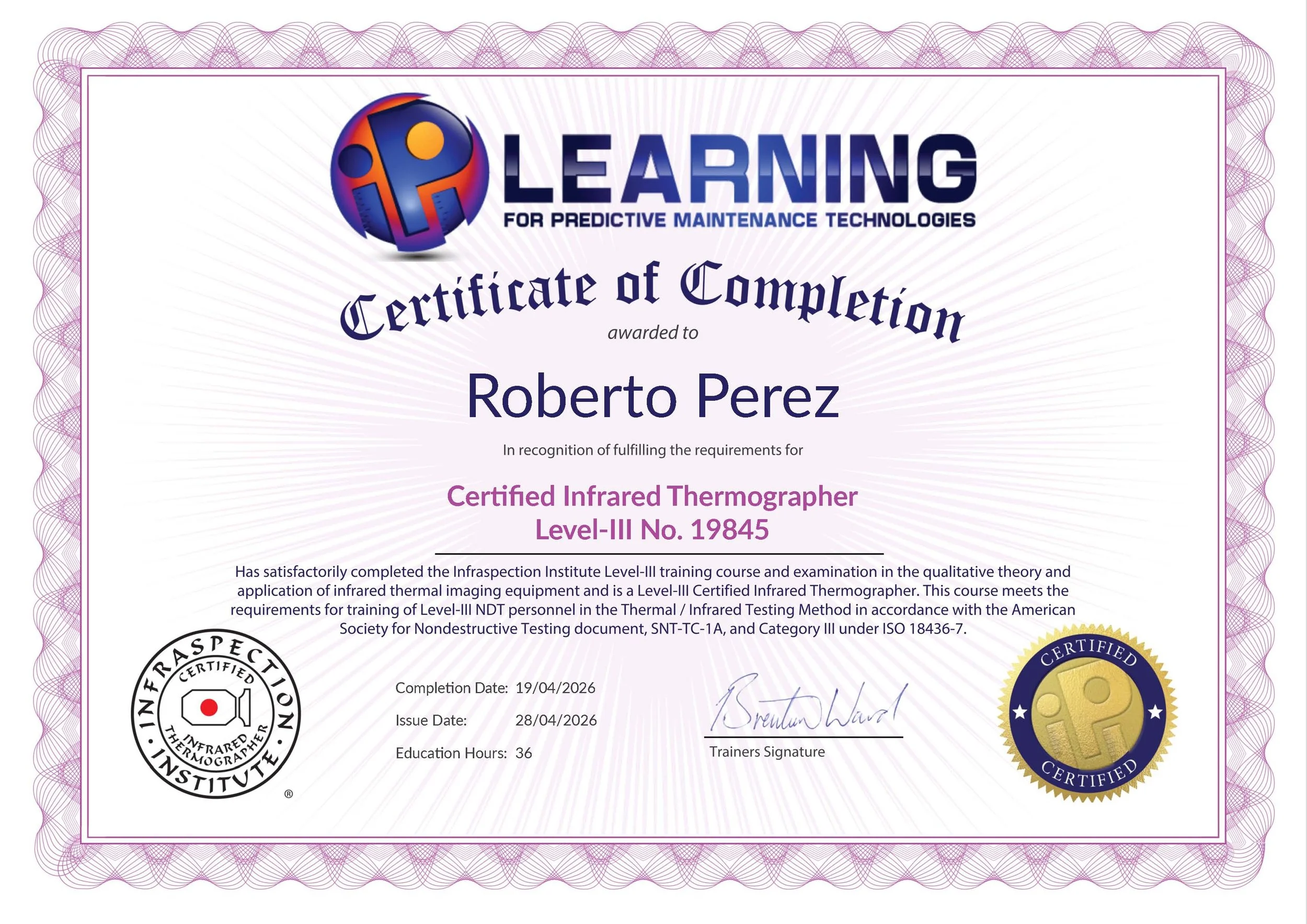 Roberto Perez  Level III Certified Infrared Thermographer  CIT 19845