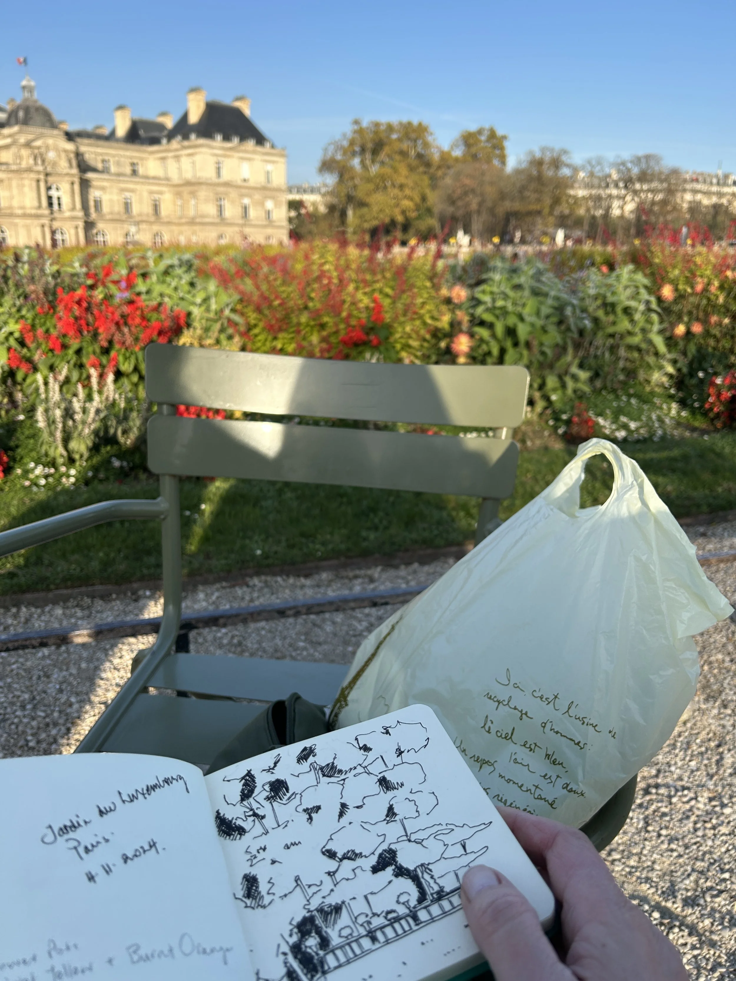 late afternoon sketching in the Jardin du Luxembourg, Paris.