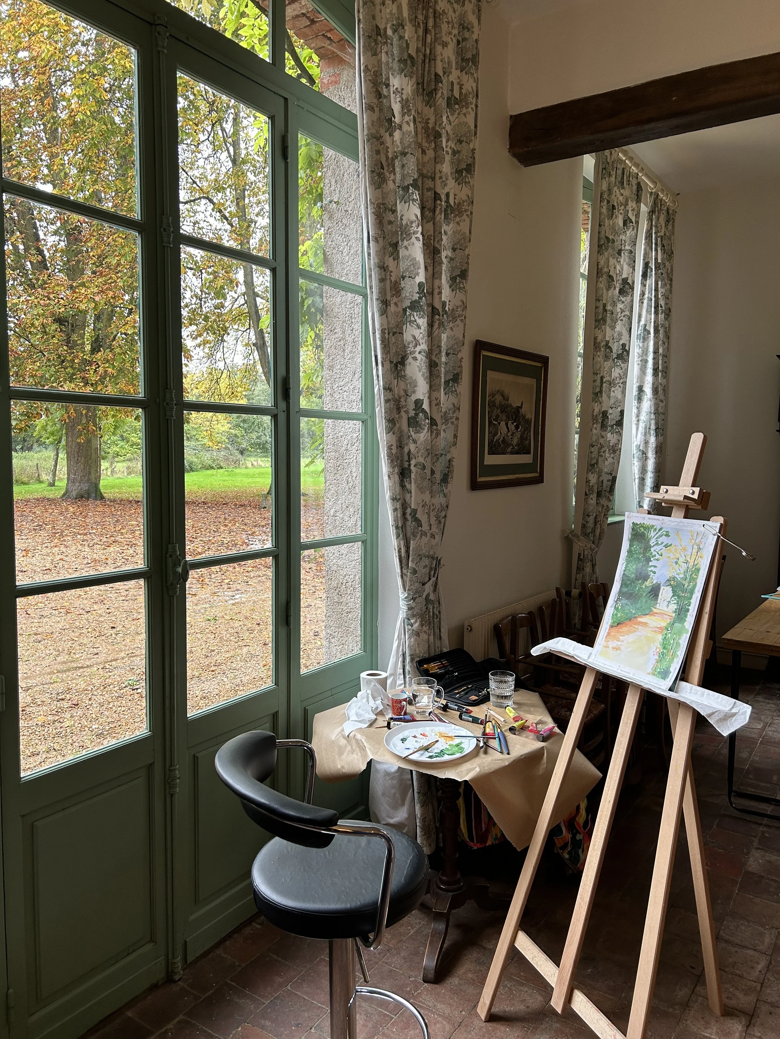 my studio set up in the coach house