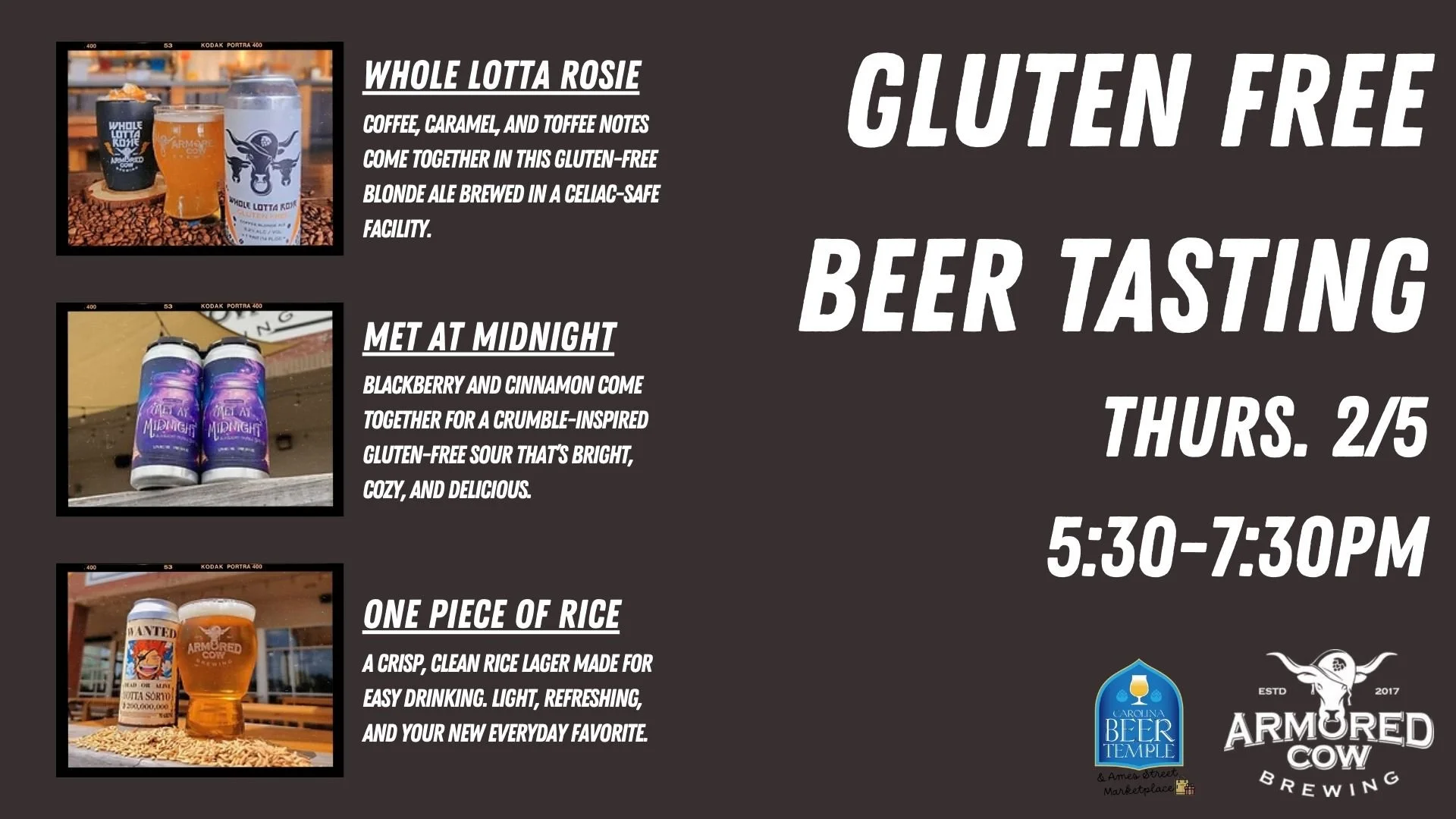 Gluten Free Beer Tasting with Armored Cow