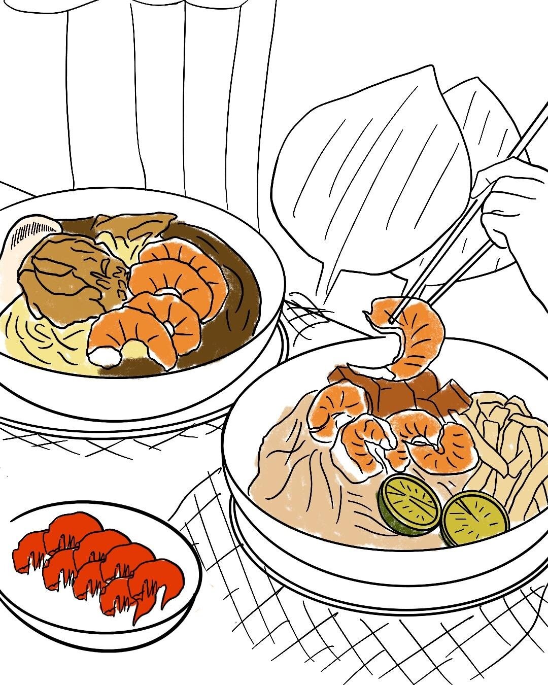 (Sketch of prawn noodles)
