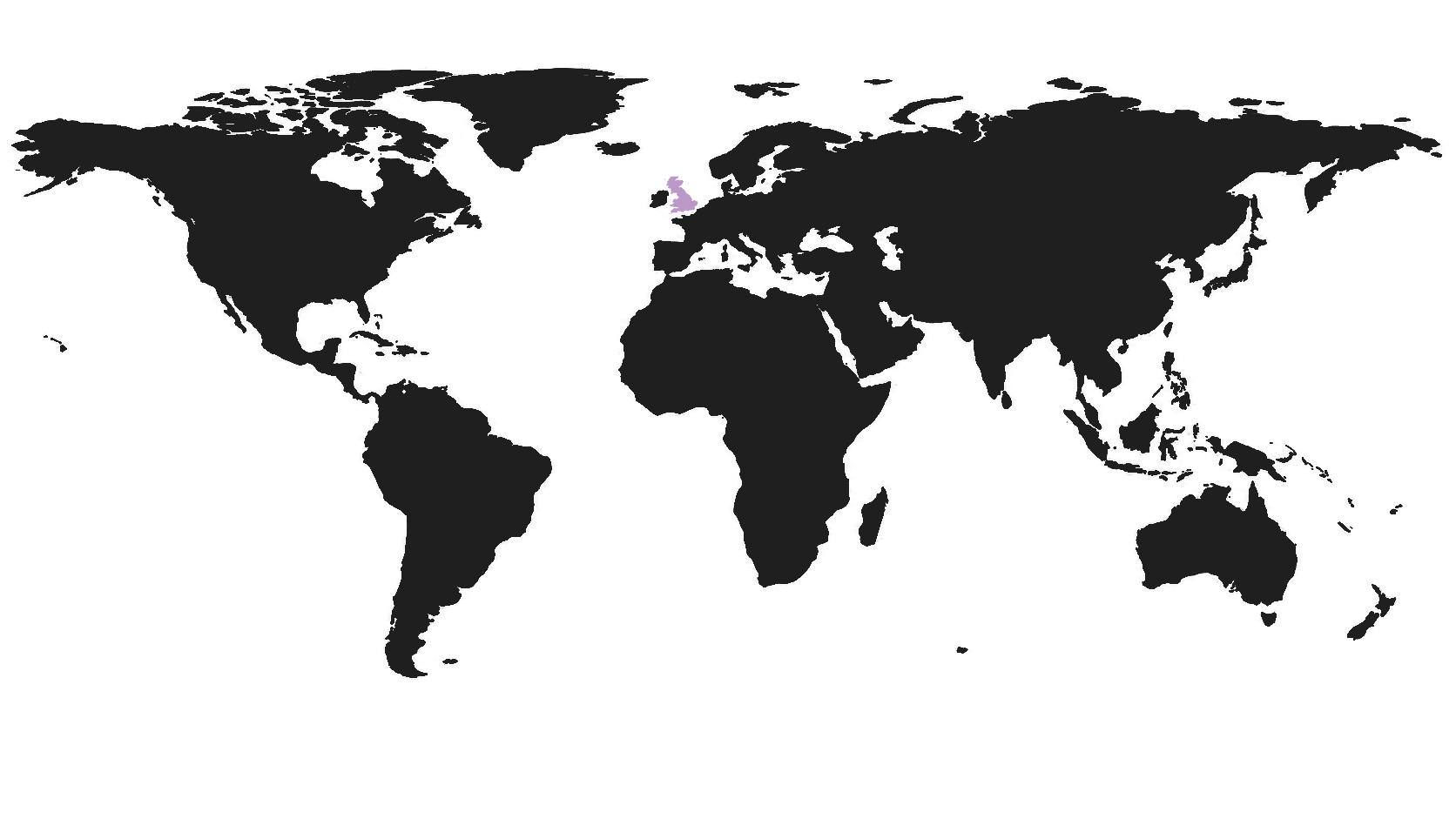 World map highlighting the UK — Gizmo Packaging's Glasgow base and global licensing network