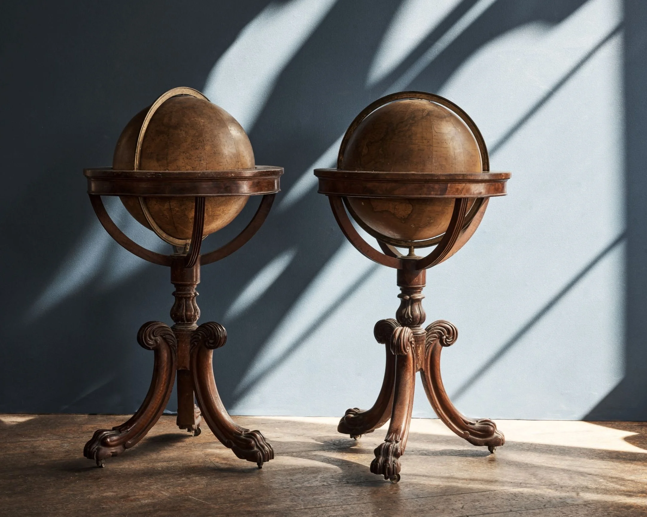 pair of terrestrial and celestial globes
