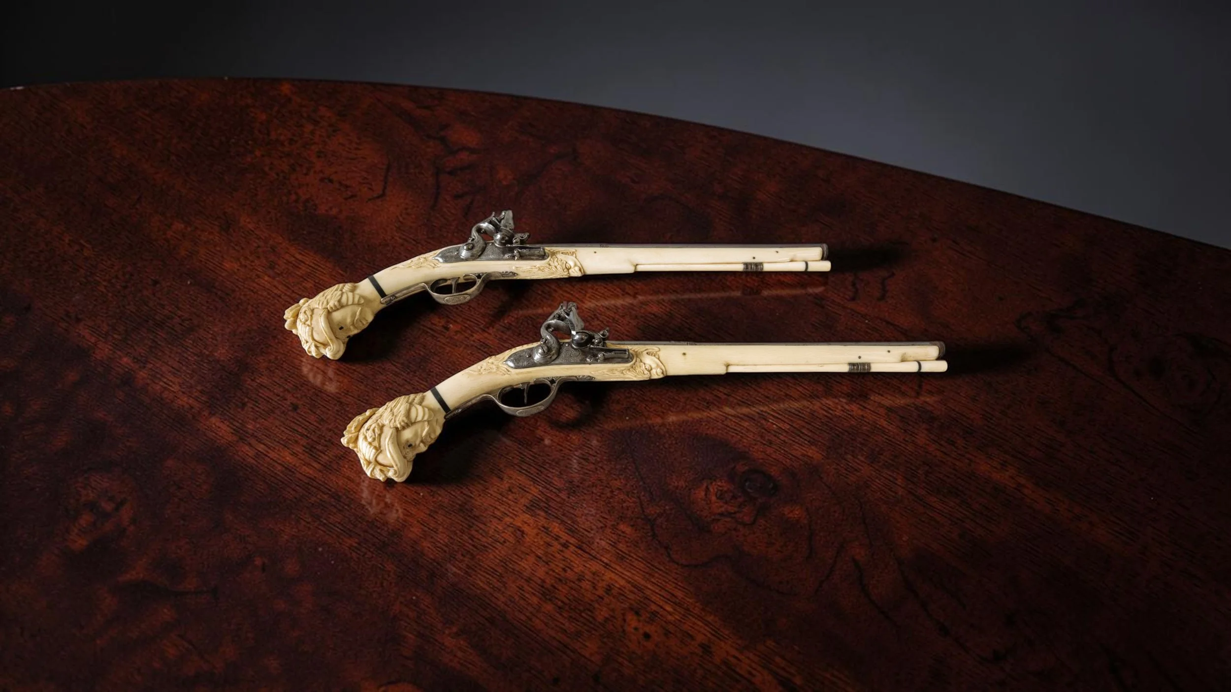 SATURDAY 20 JUNE
FINE JEWELLERY, WATCHES & OPULENT OBJECTS
AT CONCOURS DES LEGENDES, WILTON HOUSE, SALISBURY
A FINE AND RARE PAIR OF DUTCH IVORY STOCKED PISTOLS, JACOB KOSTERS, MAESTRICH C. 1670; SOLD: £23,400
View results