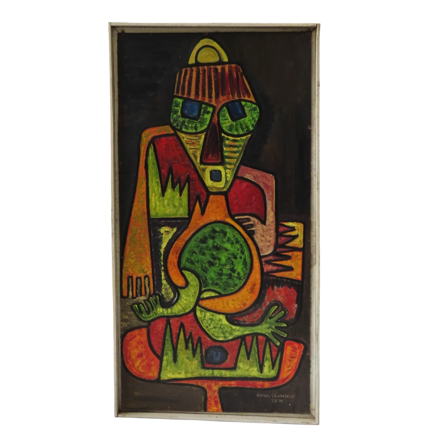 RUFUS OGUNDELE (1946-1996) UNTITLED FULL LENGTH PORTRAIT OIL ON BOARD (1974)