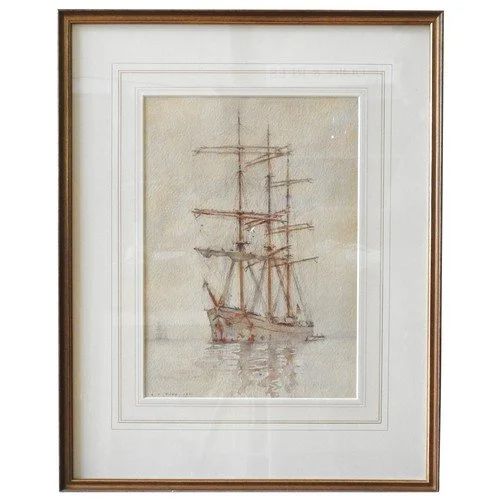 Watercoloure of rigged ship