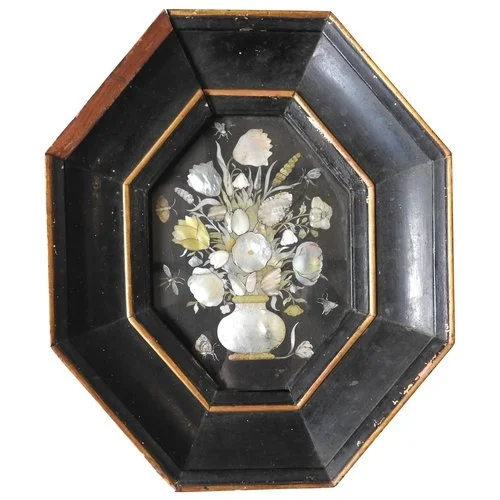 A MOTHER OF PEARL PICTURE VASE OF FLOWERS